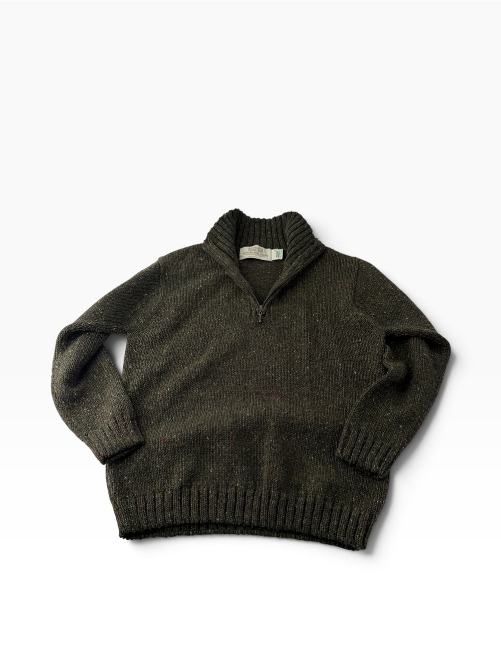 Aran Sweater Market Men’s XL Donegal Tweed Half Zip 100% Wool Fisherman Sweater